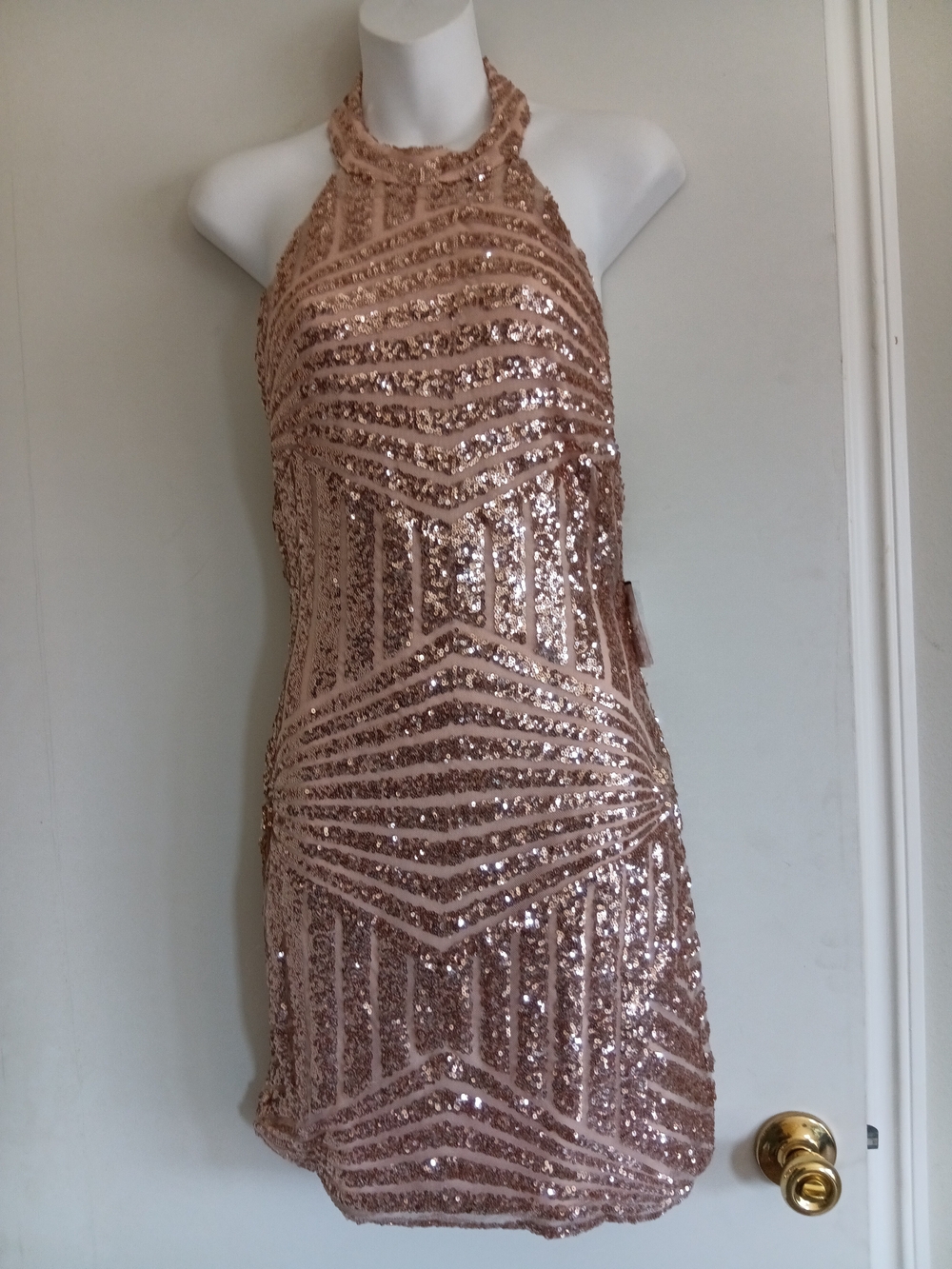 Windsor Rose Gold Sequin Halter Neck Mini Dress